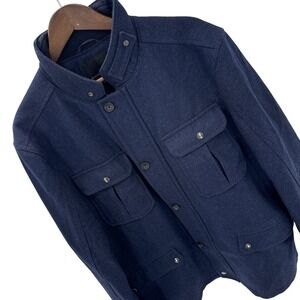 Banana Republic Mens Field Jacket XL Navy Blue Wool Blend 4-Pocket Military